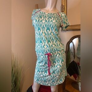 Hatley drawstring waist dress beach cover up XS blue white pink batik